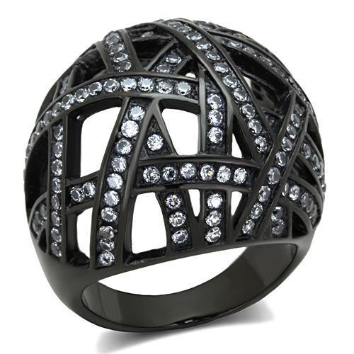 MATK1734 - IP Black(Ion Plating) Stainless Steel Ring with AAA Grade CZ  in Clear