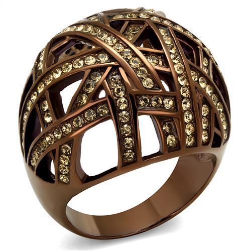 MATK1734LC - IP Coffee light Stainless Steel Ring with Top Grade Crystal  in Citrine Yellow