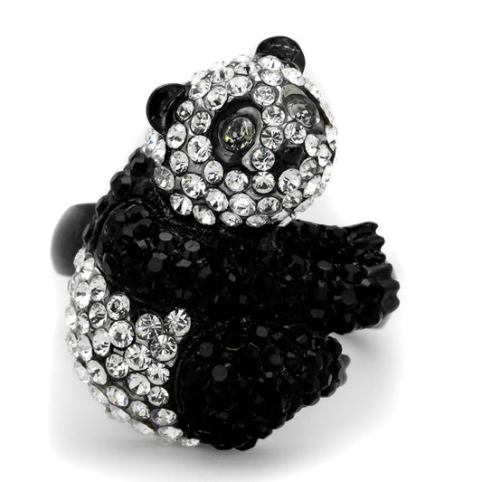 MATK1735 - Two-Tone IP Black Stainless Steel Ring with Top Grade Crystal  in Black Diamond
