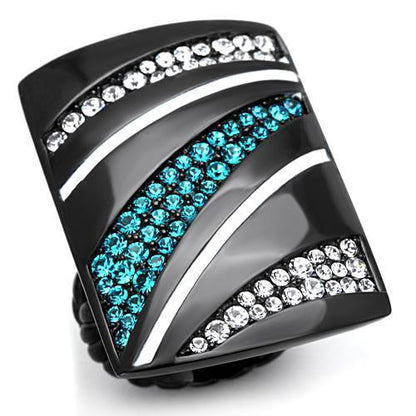 MATK1736 - IP Black(Ion Plating) Stainless Steel Ring with Top Grade Crystal  in Blue Zircon