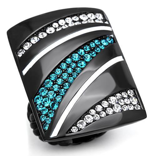 MATK1736 - IP Black(Ion Plating) Stainless Steel Ring with Top Grade Crystal  in Blue Zircon