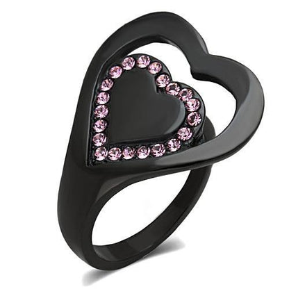 MATK1737 - IP Black(Ion Plating) Stainless Steel Ring with Top Grade Crystal  in Light Rose
