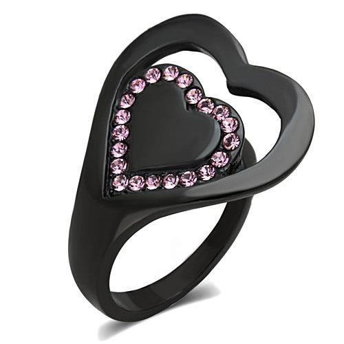 MATK1737 - IP Black(Ion Plating) Stainless Steel Ring with Top Grade Crystal  in Light Rose