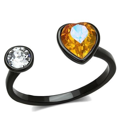 MATK1738 - IP Black(Ion Plating) Stainless Steel Ring with Top Grade Crystal  in Champagne