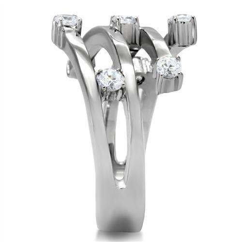 MATK173 - High polished (no plating) Stainless Steel Ring with Top Grade Crystal  in Clear