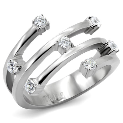 MATK173 - High polished (no plating) Stainless Steel Ring with Top Grade Crystal  in Clear