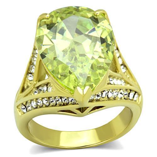 MATK1743 - IP Gold(Ion Plating) Stainless Steel Ring with AAA Grade CZ  in Apple Green color