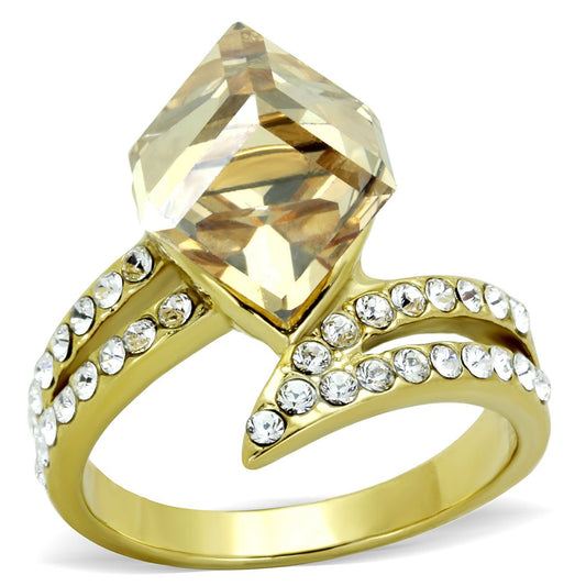 MATK1745 - IP Gold(Ion Plating) Stainless Steel Ring with Top Grade Crystal  in Champagne