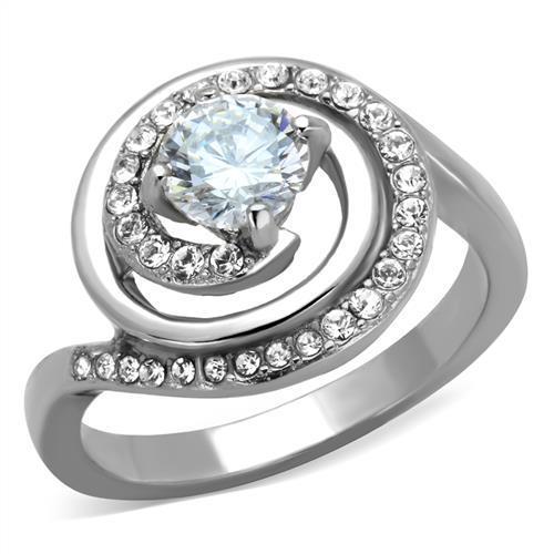 MATK1746 - High polished (no plating) Stainless Steel Ring with AAA Grade CZ  in Clear