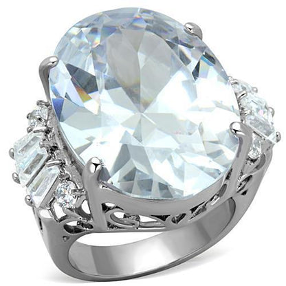 MATK1747 - High polished (no plating) Stainless Steel Ring with AAA Grade CZ  in Clear