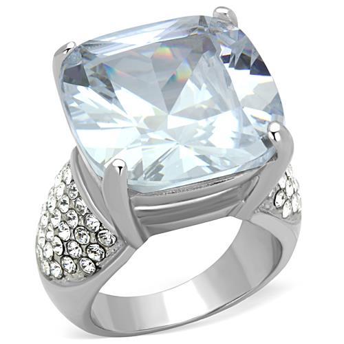 MATK1748 - High polished (no plating) Stainless Steel Ring with AAA Grade CZ  in Clear