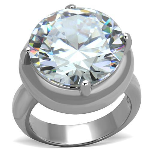 MATK1749 - High polished (no plating) Stainless Steel Ring with AAA Grade CZ  in Clear