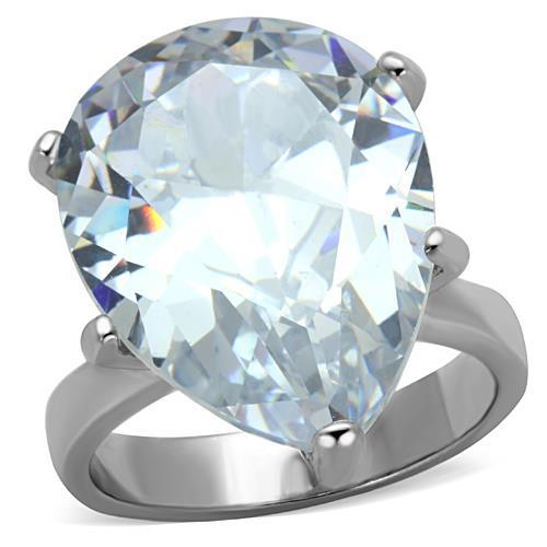 MATK1750 - High polished (no plating) Stainless Steel Ring with AAA Grade CZ  in Clear