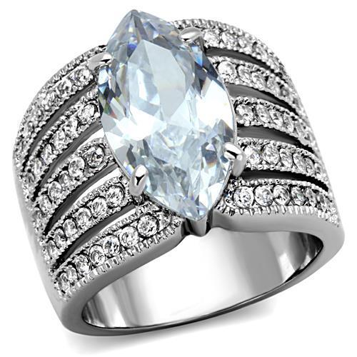 MATK1752 - High polished (no plating) Stainless Steel Ring with AAA Grade CZ  in Clear
