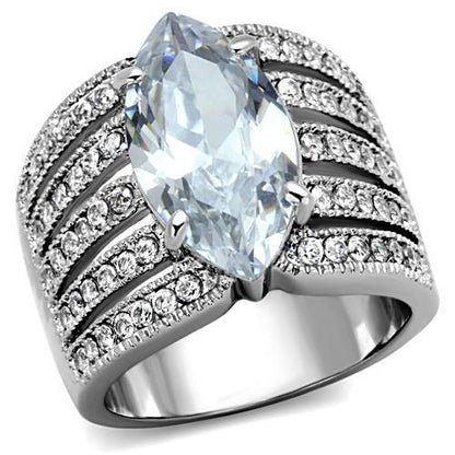 MATK1752 - High polished (no plating) Stainless Steel Ring with AAA Grade CZ  in Clear