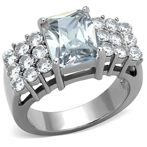 MATK1753 - High polished (no plating) Stainless Steel Ring with AAA Grade CZ  in Clear