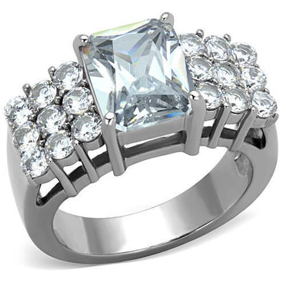 MATK1753 - High polished (no plating) Stainless Steel Ring with AAA Grade CZ  in Clear