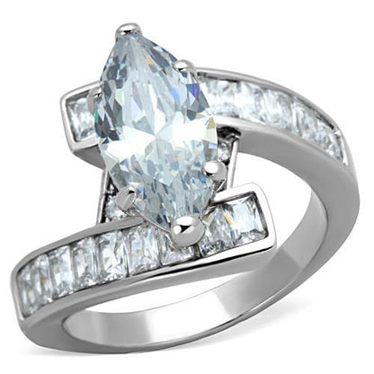 MATK1754 - High polished (no plating) Stainless Steel Ring with AAA Grade CZ  in Clear