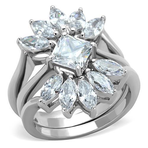 MATK1756 - High polished (no plating) Stainless Steel Ring with AAA Grade CZ  in Clear