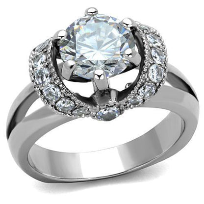MATK1757 - High polished (no plating) Stainless Steel Ring with AAA Grade CZ  in Clear
