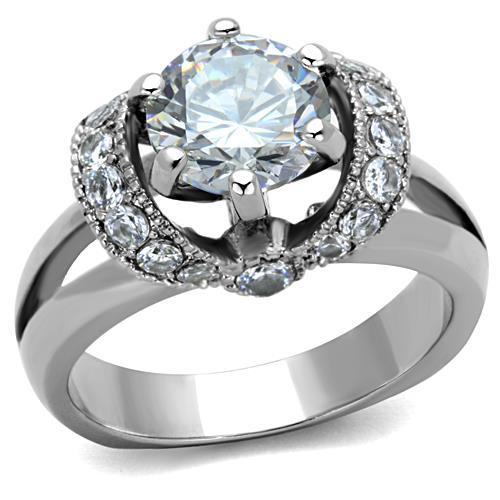 MATK1757 - High polished (no plating) Stainless Steel Ring with AAA Grade CZ  in Clear