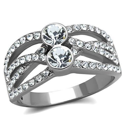 MATK1758 - High polished (no plating) Stainless Steel Ring with Top Grade Crystal  in Clear