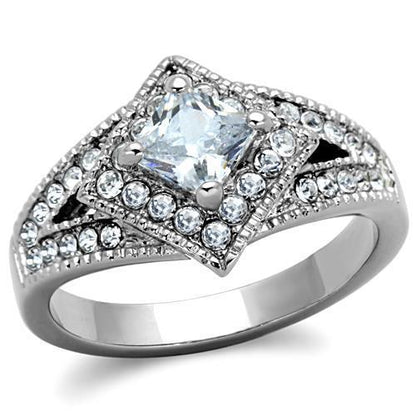 MATK1760 - High polished (no plating) Stainless Steel Ring with AAA Grade CZ  in Clear