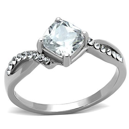 MATK1761 - High polished (no plating) Stainless Steel Ring with AAA Grade CZ  in Clear
