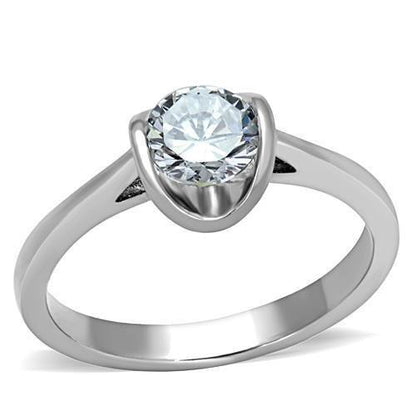 MATK1763 - High polished (no plating) Stainless Steel Ring with AAA Grade CZ  in Clear