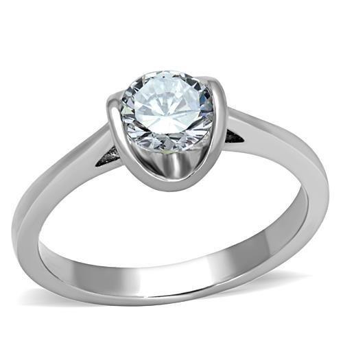 MATK1763 - High polished (no plating) Stainless Steel Ring with AAA Grade CZ  in Clear