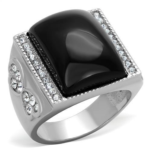 MATK1767 - High polished (no plating) Stainless Steel Ring with Synthetic Synthetic Glass in Jet