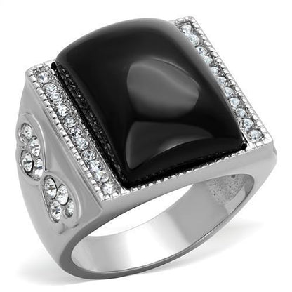 MATK1767 - High polished (no plating) Stainless Steel Ring with Synthetic Synthetic Glass in Jet