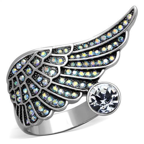 MATK1769 - High polished (no plating) Stainless Steel Ring with Top Grade Crystal  in Clear