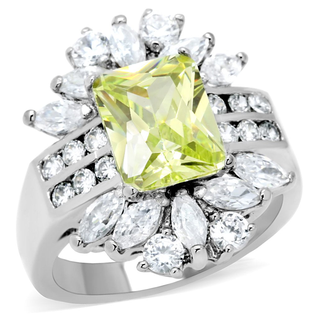 MATK176 - High polished (no plating) Stainless Steel Ring with AAA Grade CZ  in Apple Green color