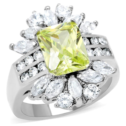 MATK176 - High polished (no plating) Stainless Steel Ring with AAA Grade CZ  in Apple Green color