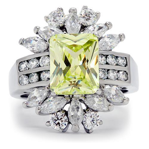 MATK176 - High polished (no plating) Stainless Steel Ring with AAA Grade CZ  in Apple Green color