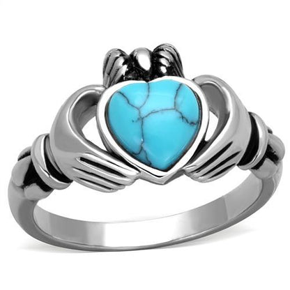 MATK1770 - High polished (no plating) Stainless Steel Ring with Synthetic Turquoise in Sea Blue