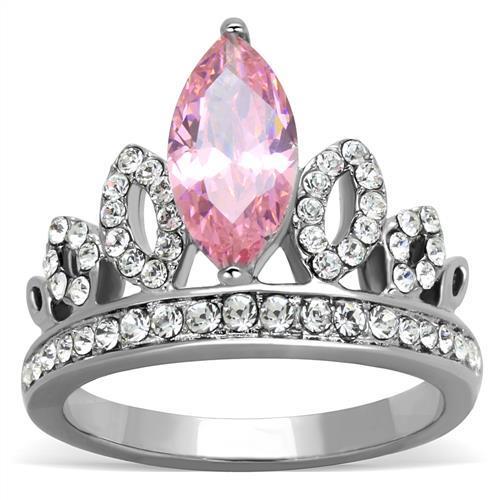 MATK1771 - High polished (no plating) Stainless Steel Ring with AAA Grade CZ  in Rose