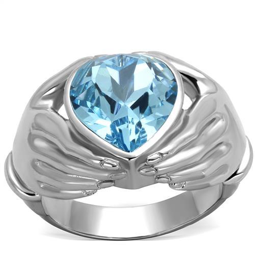 MATK1775 - High polished (no plating) Stainless Steel Ring with Top Grade Crystal  in Sea Blue