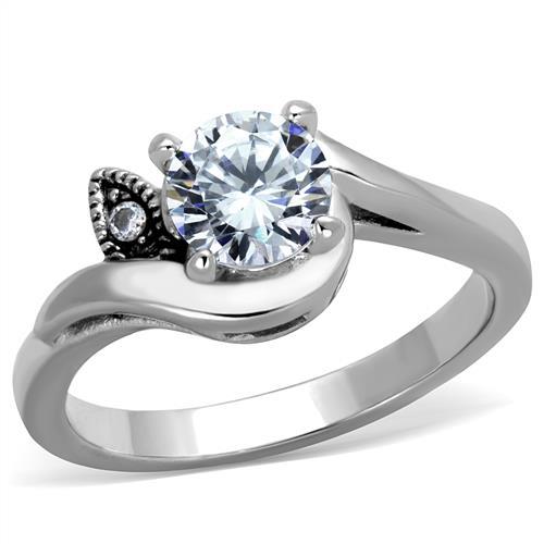 MATK1776 - High polished (no plating) Stainless Steel Ring with AAA Grade CZ  in Clear