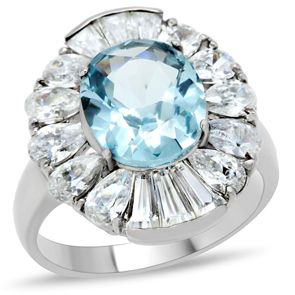 MATK177 - High polished (no plating) Stainless Steel Ring with Synthetic Spinel in London Blue