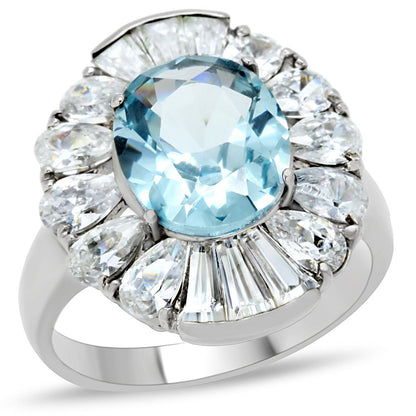 MATK177 - High polished (no plating) Stainless Steel Ring with Synthetic Spinel in London Blue