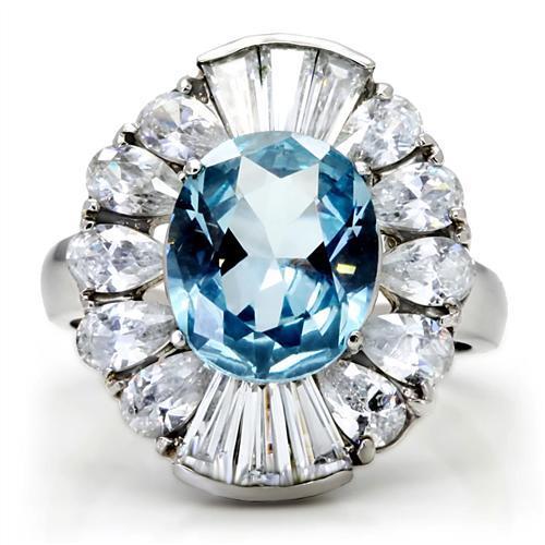 MATK177 - High polished (no plating) Stainless Steel Ring with Synthetic Spinel in London Blue