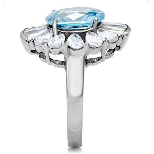 MATK177 - High polished (no plating) Stainless Steel Ring with Synthetic Spinel in London Blue