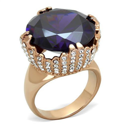MATK1786 - IP Rose Gold(Ion Plating) Stainless Steel Ring with AAA Grade CZ  in Amethyst