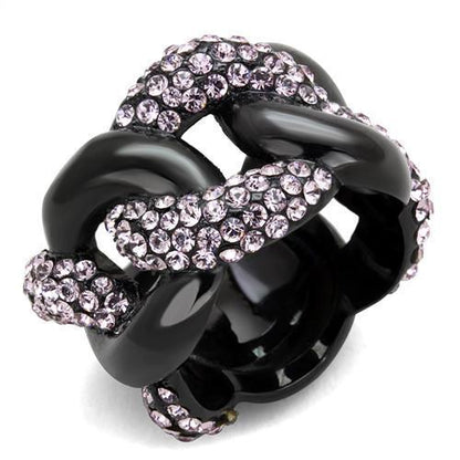 MATK1787 - IP Black(Ion Plating) Stainless Steel Ring with Top Grade Crystal  in Light Amethyst