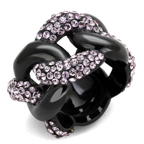 MATK1787 - IP Black(Ion Plating) Stainless Steel Ring with Top Grade Crystal  in Light Amethyst