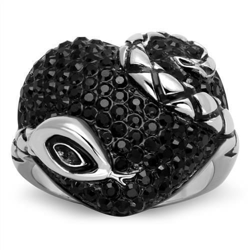 MATK1788 - Two-Tone IP Black (Ion Plating) Stainless Steel Ring with Top Grade Crystal  in Jet