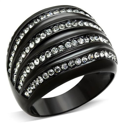 MATK1789 - IP Black(Ion Plating) Stainless Steel Ring with Top Grade Crystal  in Black Diamond