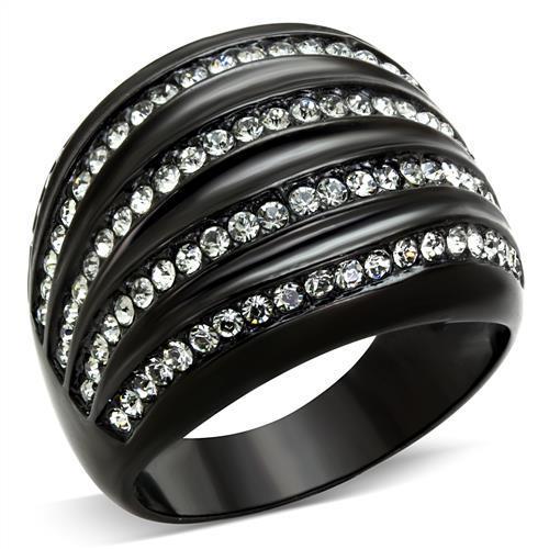 MATK1789 - IP Black(Ion Plating) Stainless Steel Ring with Top Grade Crystal  in Black Diamond